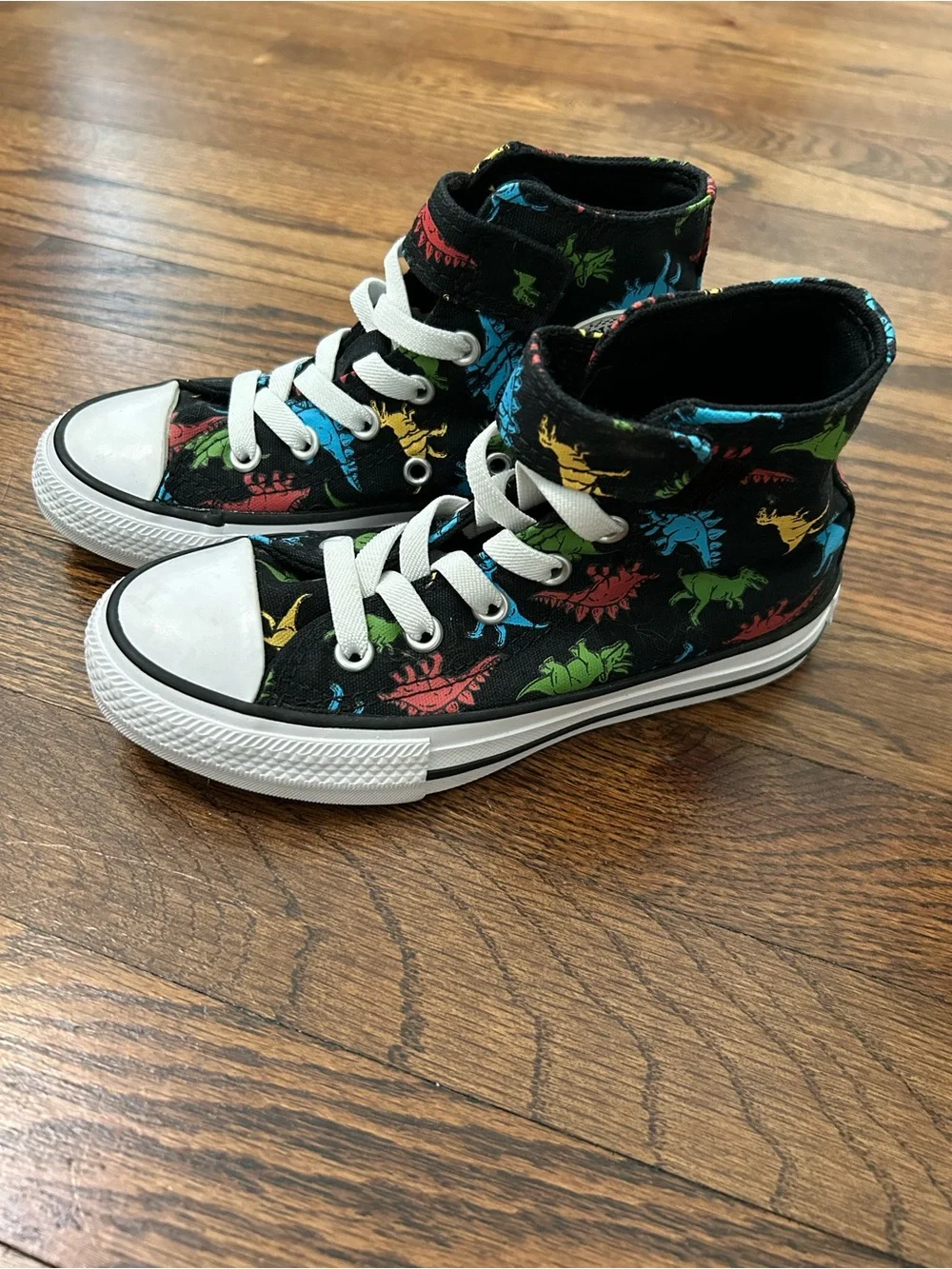 Converse Kids' Size 12 Black High Top Sneakers with Colorful Dinosaur Print